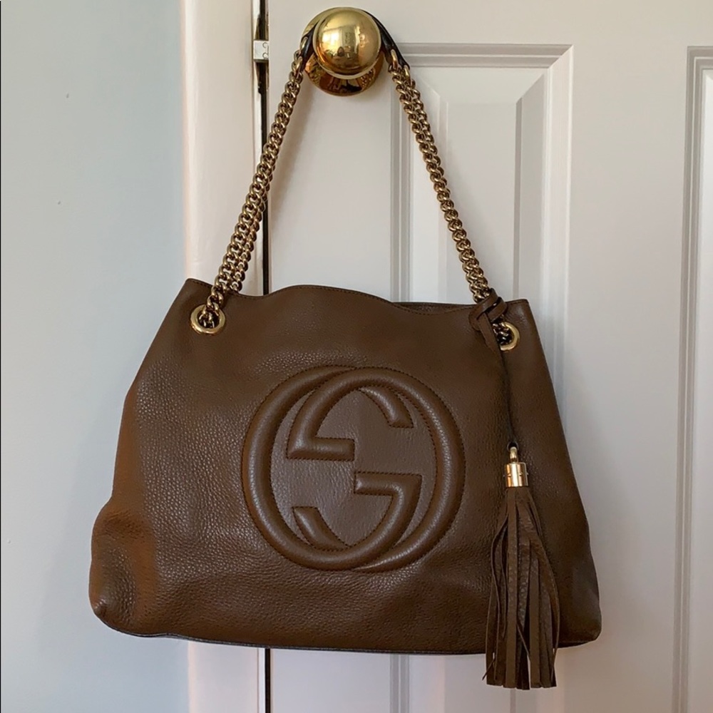Gucci soho medium chain tote in maple brown